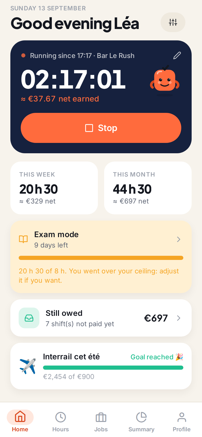 Trakko demo, with Léa’s hours