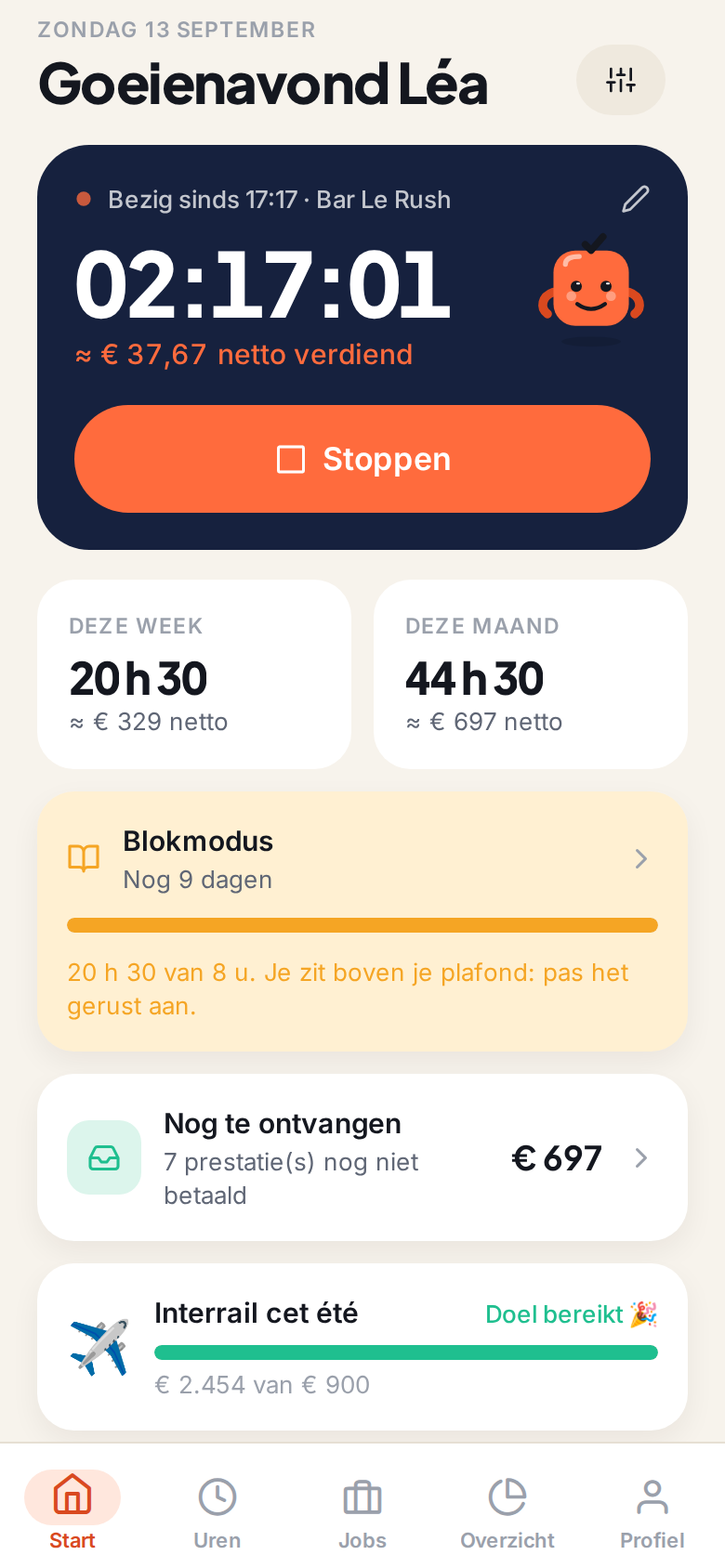 Demo van Trakko, met de uren van Léa